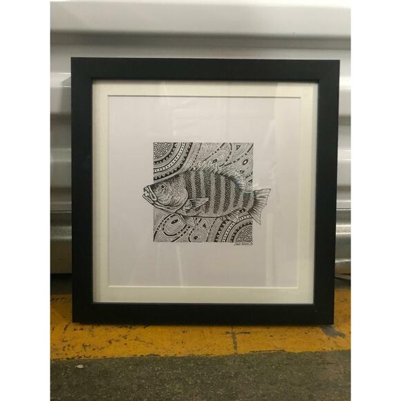 Jane Wena Ink Design Fish Drawing 2009 Signed Papua New Guinea PNG